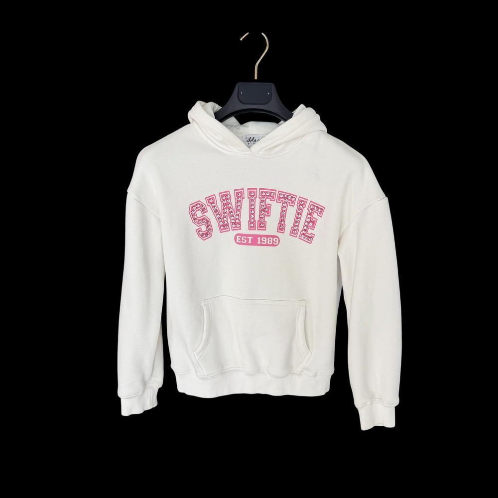 Lola + The Boys Swiftie Rhinestone Hoodie White Pink Size 12